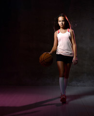 Female basketball player bouncing the ball