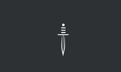 A minimal line art sword logo with handle making the letter E