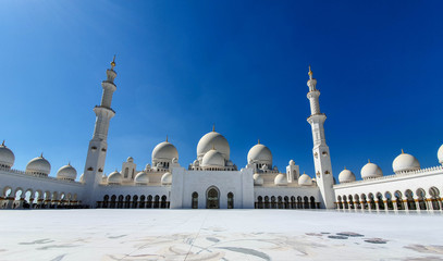 Abu Dhabi, UAE - November 2019: Sheikh Zayed Grand Mosque in Abu Dhabi, the largest mosque in the country. Open for tourists.