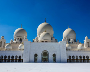 Abu Dhabi, UAE - November 2019: Sheikh Zayed Grand Mosque in Abu Dhabi, the largest mosque in the country. Open for tourists.