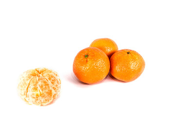 Orange mandarins,  tangerine peel or mandarin slice isolated on white background