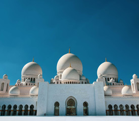Abu Dhabi, UAE - November 2019: Sheikh Zayed Grand Mosque in Abu Dhabi, the largest mosque in the country. Open for tourists.