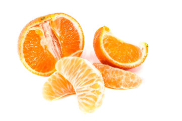 Orange mandarins,  tangerine peel or mandarin slice isolated on white background