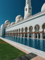 Abu Dhabi, UAE - November 2019: Sheikh Zayed Grand Mosque in Abu Dhabi, the largest mosque in the country. Open for tourists.