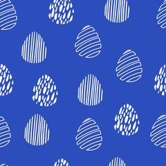 Illustration seamless pattern of contour white striped eggs on a blue background. for the holiday of Easter. for design, paper, fabric, cards