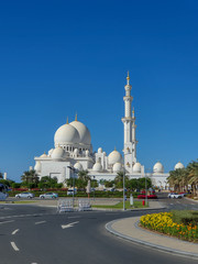 Abu Dhabi, UAE - November 2019: Sheikh Zayed Grand Mosque in Abu Dhabi, the largest mosque in the country. Open for tourists.