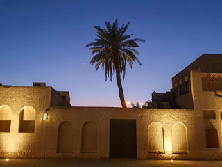 DUBAI, UAE - NOVEMBER 2019: beautiful illumination of Heritage village in Deira district at night.