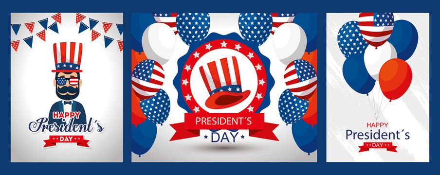 Man balloons and hat design, Usa happy presidents day united states america independence nation us country and national theme Vector illustration