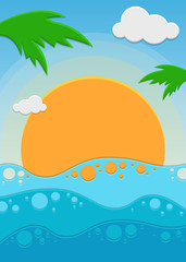 Fototapeta na wymiar Nature summer background with sea, sky and sun. Design for template, cover, card