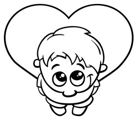 valentine card with boy with heart color book