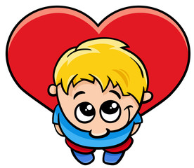 valentine card with little boy with large heart