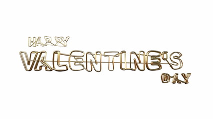 Happy Valentine's Day message written by retro gold tube cast lettering. Abstract concept 3d illustration isolated on white background