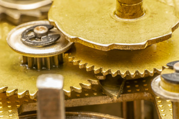 Vintage watch machine macro detail. Close up of old clock.