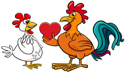valentine card with hen an rooster in love