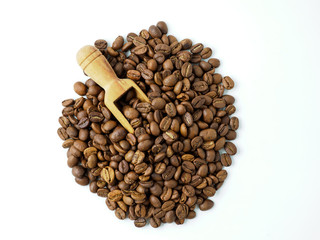 Roasted coffee beans isolated on white background.