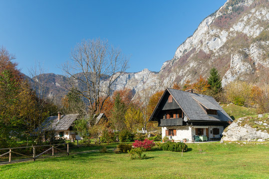 Cabins in Ukanc, village next to Bohinj lake in Slovenia.