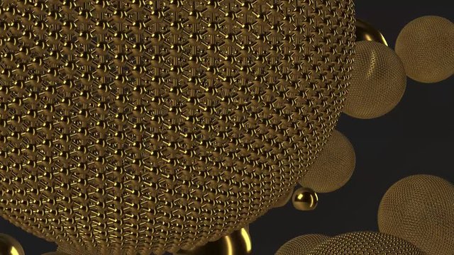 Abstract luxury background with gold spheres, Reminiscent of jewelry, and minimalist black bacground, 3d rendering