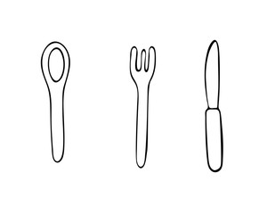 Illustration set of cutlery, spoon, fork, knife. Vector stock illustration