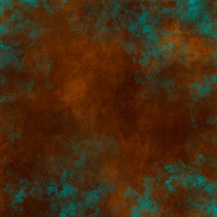 Rusted Copper Orange, Teal and Turquoise Verdigris Metal Grunge Textured Raster Illustration Background