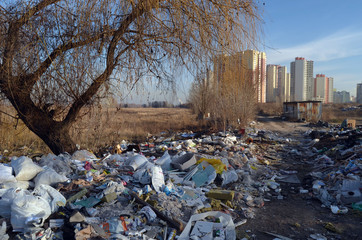 Nature near Ukrainian capital. Environmental contamination. Illegal junk dump. Near Kiev, Ukraine
