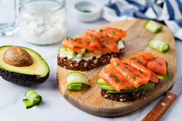 Smoked salmon ricotta cheese  rye sandwich