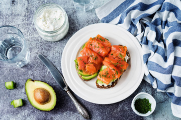 Smoked salmon ricotta cheese  rye sandwich