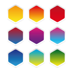 Empty colorful hexagon sticker set