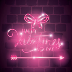 happy valentines day label in neon light, icons valentine day vector illustration design