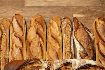 French baguettes. Fresh crisp bread. Copy space..