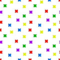 Naklejka premium Seamless pattern with colored crosses on a white background. Children's theme. Textile design. The print on the fabric. Cute drawing. Textiles for babies. Vector