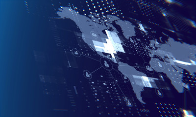 Blue world background pattern showing technology and development with shallow death of field