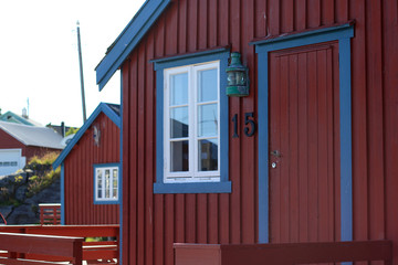 Façade d'une maison de pêcheur, Lofoten, Norvège
