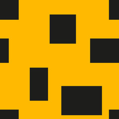 Seamless geometric pattern of rectangles of different sizes. Yellow background and black shapes. Vector.