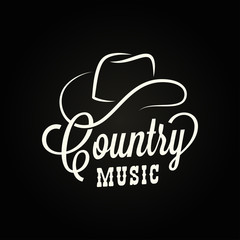 Country music sign. Cowboy hat with country music - obrazy, fototapety, plakaty