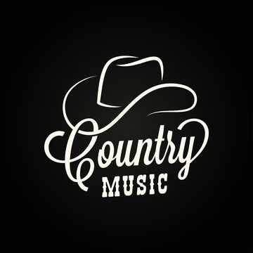 Country music sign. Cowboy hat with country music