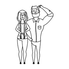 young man bearded with woman characters