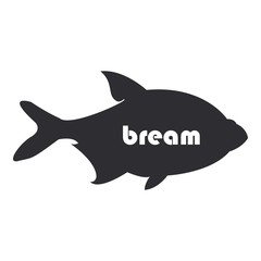 bream fish black silhouette on white background.