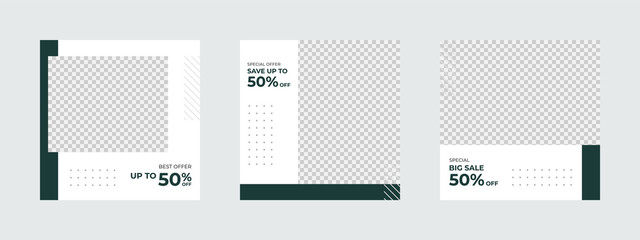 cool and simple editable social media post banner for fashion sale promotion. green white color square frame poster. vector illustration.