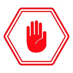 Stop Sign, white color hand on red city road sign.