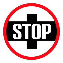 Stop Sign, white color hand on red city road sign.