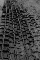 Imprint of car protector tire in dirty. Closeup