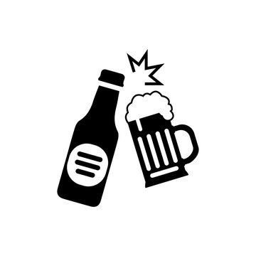 black beer bottle and mug clinking clip art preview