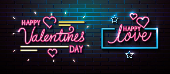set of lettering of neon light for valentines day vector illustration design