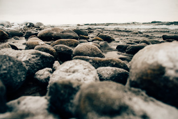 Winter baikal lake, ice and frozen 