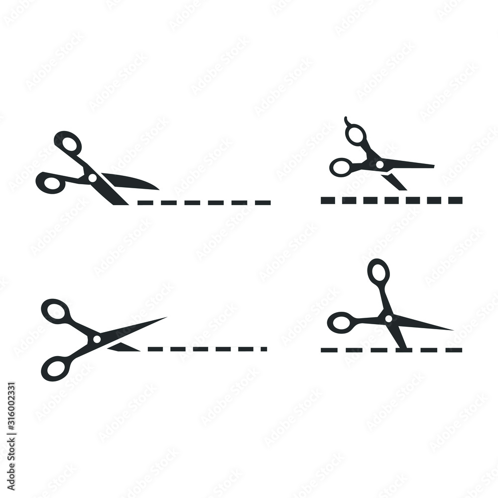 Poster Scissors cut line icon template color editable. Scissors cut line symbol vector sign isolated on white background illustration for graphic and web design.