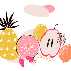 Vector background with  hand drawn fruits. Sketch  illustration.