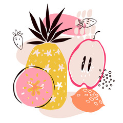 Hand drawn fruits. Vector  sketch  illustration.