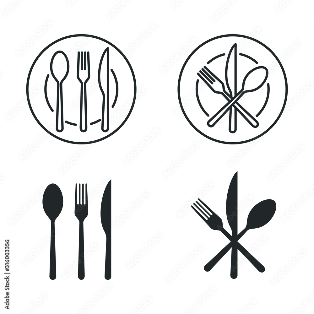 Poster restaurant icon template color editable. fork knife spoon symbol vector sign isolated on white backg