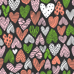 Vector seamless pattern with hand-drawn hearts.