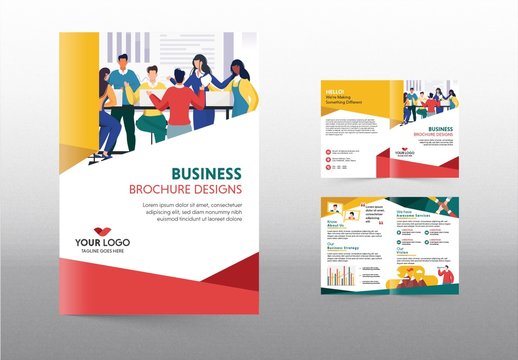 Bright Business Flyer Layout with Vector Character Illustrations